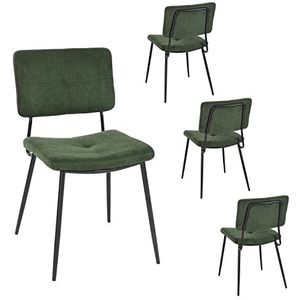 MEUBLE COSY Eetkamerstoelen, set van 4, retro keukenstoelen, ergonomische woonkamerstoel, bureaustoel, stoel met rugleuning, zitting van stof, metalen poten, groen, 59,5 x 45 x 82 cm