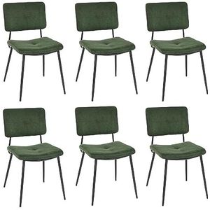 MEUBLE COSY Eetkamerstoelen, set van 6 retro keukenstoelen, ergonomische woonkamerstoel, bureaustoel met rugleuning, zitting van stof, metalen poten, groen, 59,5x45x82cm