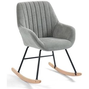 MEUBLE COSY Scandinavische schommelstoel, relaxstoel, schommelstoel en ruststoel van stof, met poten van massief hout, metaal, voor woonkamer, slaapkamer, balkon, grijs, 60 x 71 x 90 cm