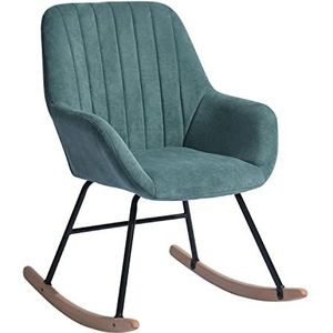 MEUBLE COSY Scandinavische schommelstoel, relaxstoel, schommelstoel en ruststoel van stof, met poten van massief hout, metaal, voor woonkamer, slaapkamer, balkon, groen, 60 x 71 x 90 cm