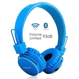 Termichy Bluetooth kinderhoofdtelefoon met 93dB volumeregeling, opvouwbaar, licht, draadloze hoofdtelefoon met audiokabel, draadloze hoofdtelefoon, muziekvrijgave-aansluiting, ingebouwde microfoon (blauw)