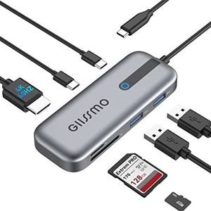 GIISSMO USB C Hub, 7-in-1 adapter, HDMI 4K @60Hz, Power Delivery 100W, USB C Data en 2 USB A 5Gbps, microSD en SD-kaartlezer compatibel met MacBook M1, iPad/Surface Pro, Dell HP laptops