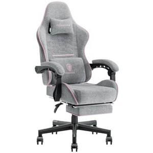Dowinx Gaming stoel bureaustoel stoffen tas lente kussen massage gaming stoel stof met hoofdsteun, ergonomische gamingstoel met voetensteun