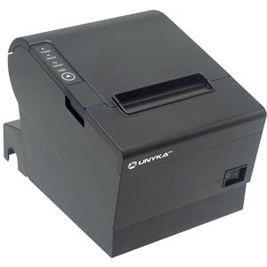 Unykach POS5 thermische printer met bovenste knoppen, USB-aansluitingen, RJ12, RJ11 en LAN, compatibel met Windows, JPOS, OPOS, Linux, Android en Mac