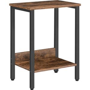 Salontafel Bijzettafel met Plank Slank Nachtkastje Stalen Frame Woonkamer Studeerkamer Industrieel Rustiek Bruin