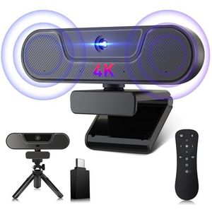 V20 4K Webcam met microfoon en luidspreker, Afstandsbediening, 3x digitale zoom, 112°Wide Angel, Autofocus, Plug&Play, Privacy Cover en statief, PC Webcam voor videogesprekken en conferenties