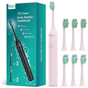 Elektrische tandenborstel voor volwassenen met 6 opzetborstels - sonische elektrische tandenborstel met tandenborstelhouder en reiskoffer, één oplader voor 180 dagen, type C-kabel