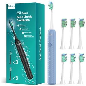 Elektrische tandenborstel voor volwassenen met 6 opzetborstels - sonische elektrische tandenborstel met tandenborstelhouder en reiskoffer, Ã©Ã©n oplader voor 180 dagen, type C-kabel