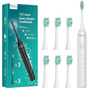 Elektrische tandenborstel voor het bleken van tanden, volwassenen met 6 koppen, 5 modi, 4 uur opladen en 180 dagen gebruik, ultrasone tandenborstels, wit