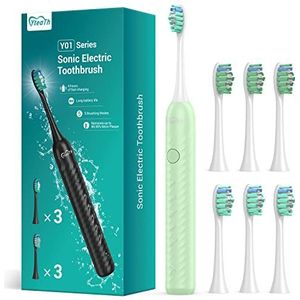 YteaTh Shcall Elektrische tandenborstel, sonische tandenborstel, één lading voor 180 dagen, elektrische tandenborstel, met 6 reserveborstels, 5 poetsmodi, timer (lichtgroen)