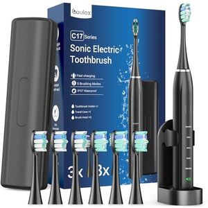 Sonic elektrische tandenborstel, sonische tandenborstel - COULAX reistandenborstels, elektrische tandenborstel, elektrische tandenborstel, oplaadbare tandenborstel met 6 koppen, reisetui, 5 modi,