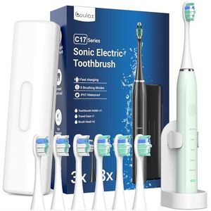COULAX Elektrische tandenborstel, sonische tandenborstel, reistandenborstel, elektrische sonische tandenborstel, oplaadbare tandenborstel met 6 kop, reisetui, 5 modi, timer, groen