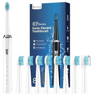 Elektrische sonische tandenborstel voor het bleken van de tanden, elektrische tandenborstel voor volwassenen met 8 borstelkoppen, 5 modi, ultrasone tandenborstel voor familie en reizen, helder wit