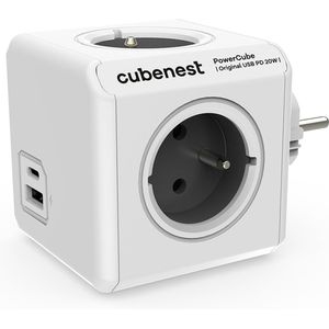 Cubenest PowerCube Original USB A+C PD 20 W, Type E, max 16A/250V~3680W, Grijs