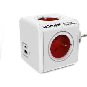 Cubenest PowerCube Original USB A+C PD 20 W, Type E, max 16A/250V~3680W, Rood
