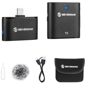 SevenOak Lavalier draadloze microfoon met ruisonderdrukking/winst/mute, clip-on microfoon met stereo/mono voor iPhone iPad video-opname interview vlog SKM-S1 D (1 zender + 1 ontvanger)