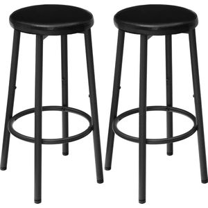 Set van 2 barkrukken, PU-gevoerde barstoelen, keukenstoelen met voetensteun, eenvoudig te monteren en te reinigen, voor keuken, restaurant, café, zwart