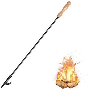 Uten Aansteker, vuurpoker voor open haard, 81 cm, poker van staal, pokerhaard met houten handvat, hittebestendig, voor binnen en buiten, Campfire BBQ