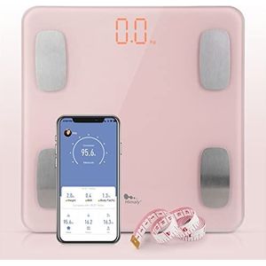 himaly Lichaamsvetweegschaal, compatibel personenweegschaal met app, smart digitale weegschaal voor lichaamsvet, botgewicht, lichaamsgewicht, spiermassa, visceraal vet, lichaamswater, BMI (roze)