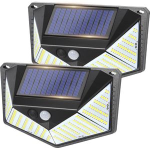 AGM Solar Wandlamp Buiten - Set van 2 Stuks - Solar Buitenlamp met Bewegingssensor - 220 LED - IP65 Waterdicht - Buiten & Tuin sensor - Buitenverlichting zonne energie - Zwart