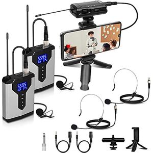 Q7-2 TWEE Microfono lavalier wireless con microfono a risvolto con bodypack ricaricabile e microfono senza fili con ricevitore per fotocamere reflex