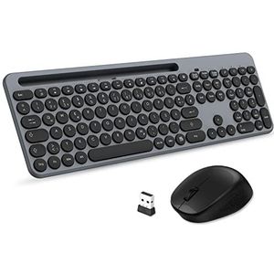 LeadsaiL Toetsenbord muissets, draadloos, ergonomische muis en toetsenbord, draadloos pc-toetsenbord en muis in standaardformaat, Duitse QWERTZ-lay-out, stille klikknop, 12 FN-toetsen voor Windows