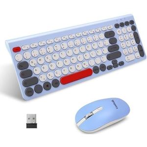 LeadsaiL, Draadloze toetsenbord-muisset, ergonomische muis en toetsenbord, draadloos pc-toetsenbord en muis, Duitse QWERTZ-lay-out, stille toetsenbord- en muisknoppen, MacOS PC, laptop, gekleurd