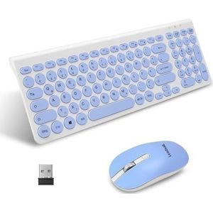 LeadsaiL Draadloze Toetsenbord en Muis Set, Ergonomische Duitse QWERTZ-Layout, Stille Knoppen, voor MacOS PC, Laptop - Blauw