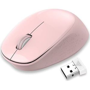 LeadsaiL Muis draadloos, 2,4 G draadloze muis stil met USB-ontvanger, 1600 dpi optische tracking, 3 toetsen muizen, voor links- en rechtshandigen, compatibel met pc, Mac, laptop, Windows - roze
