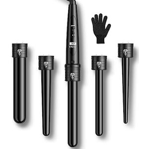 Krultang 5-in-1 met verschillende opzetstukken, krultangset, grote en kleine krullen, keramische coating, krultang met handschoenen