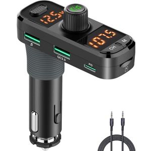 Bluetooth FM-zender voor auto, muziekadapter, radio, MP3-speler met snel opladen, PD en QC 3.0, handsfree, TF-kaart/USB-flash/aux