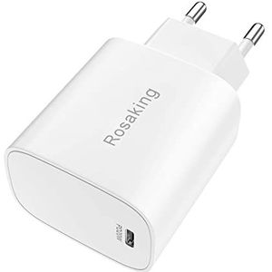 Rosaking 20 W USB C-oplader, voeding USB C PD snellader voor iPhone14 Pro/Pro Max/14/Plus, 13 Pro/Pro Max/Mini/13, SE/12 Pro/12 Pro Max/Mini/12,11 Pro/Pro Max/wit (zonder kabel)