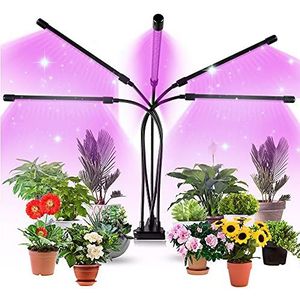 Aogled Led-tuinbouwlamp, 50 W, 5 koppen, plantenlamp met clip 150 leds met 360 graden verstelbaar, 3/9/12 uur, cyclus, timer, 3 modi en 10 helderheid, kweeklicht voor plantengroei