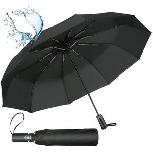 Automatisch openen en sluiten paraplu, winddichte zakparaplu met tefloncoating en 10 glasvezel baleinen, compacte stormbestendige paraplu voor dames en heren