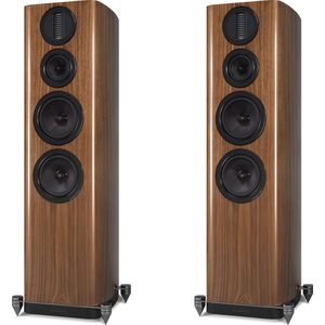 Wharfedale Aura 4 - Vloerstaande Luidspreker – 3 Weg – Crossover technologie – AMT transducer - Pianolak Lichte Walnoot (per paar - 2 stuks)