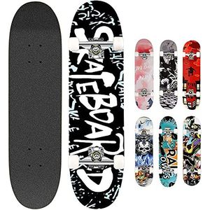Smibie Skateboards Pro 78,7 cm compleet skateboard voor jongeren, beginners, meisjes, jongens, kinderen, volwassenen, 7 lagen esdoorn, uniseks, volwassenen, meisjes, jongens, 6: letter, 80 x 20 cm