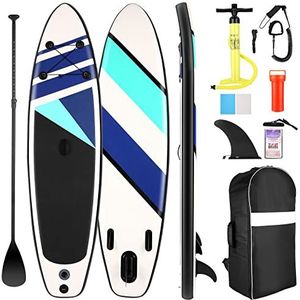 Opblaasbare surfplank met rugzak, onderkant voor peddelen, waterdichte tas, spiraalband, verstelbare troffel en handpomp (lichtblauw)