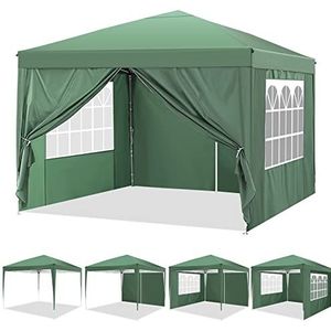 YUEBO Vouwtent 3 x 3 met 4 zijwanden, waterdicht, buiten, uv-bescherming 50 + pop-up paviljoen, strandpaviljoen voor tuin, terras, camping