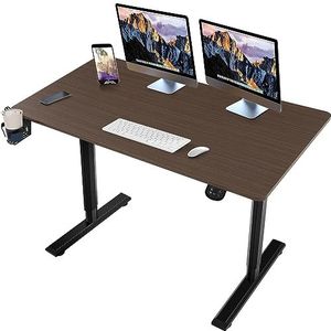 Himimi Elektrisch Zit/Sta-Bureau, 110 x 60 x (73-113 cm), Bureau Statafel, in hoogte verstelbaar, ergonomisch, elektrisch bureau met bekerhouder en hoofdtelefoonhouder en enkele motor, bruin