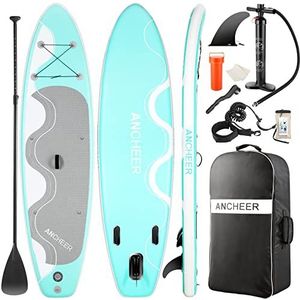 ANCHEER Opblaasbaar stand-up-paddleboard, 320 cm lang, met duurzame SUP-accessoires, rugzak, riem, peddel en handpomp, onderste vin, waterdichte tas, reparatieset, allround board