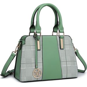 Miss Lulu Dames Schoudertas - Gingham Plain Panel Handtas Dames - Groen (LG2001)