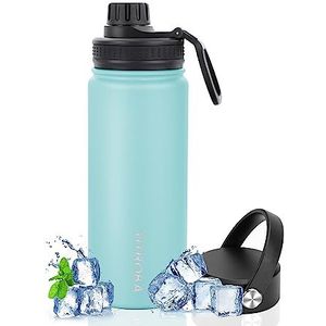 TITIROBA Roestvrijstalen drinkfles, 600 ml, lekvrij, thermosfles, BPA-vrij, isolatiefles, vacuüm, dubbelwandige isolatie, mintgroen