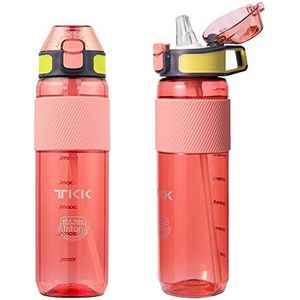 TITIROBA TKK Drinkfles met rietje, 750 ml, lekvrij, BPA-vrij, Tritan, spot, drinkfles voor fiets, camping, yoga, gym, roze 1003