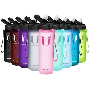 Super Sparrow Drinkfles met rietje, Tritan-waterfles, 1 liter, BPA-vrij, ideale sportfles, lekvrije drinkfles voor kinderen, licht, duurzaam