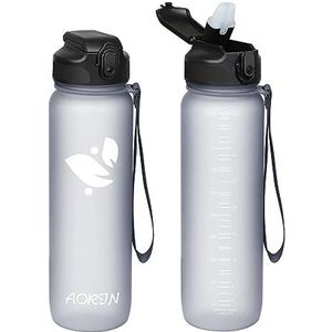 AORIN Drinkfles met rietje, 750 ml/1 l/1,5 l, BPA-vrij, lekvrije Tritan-waterfles, geschikt voor sport, fitness, hardlopen, yoga, fietsen, outdoor
