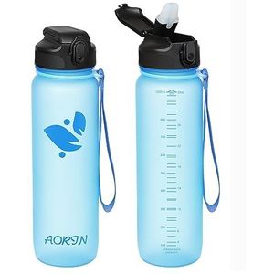 AORIN Drinkfles met rietje, 1 liter, BPA-vrij, lekvrij, Tritan, geschikt voor sport, fitness, hardlopen, yoga, fietsen, outdoor