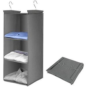 AiQInu Hangrek, kledingkast, hangopslag, kastorganizer met 3 vakken, opvouwbaar, ruimtebesparend, hangorganizer, opbergsysteem met metalen haken en bamboestok versterkt