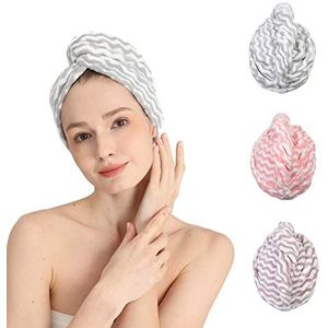 Good Nite 3 Pack Microvezel Haardrogende Handdoek Wrap Super Absorberende Twist met Knoppen Droog Haar Tulbanden voor Vrouwen Meisje Nat Haar