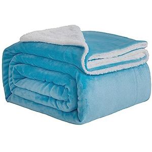 Good Nite Deken 230 x 270 cm omkeerbare Sherpa fleece deken pluizige polyester deken zachte en warme beddekens voor thuis en reizen (blauw, super kinging)