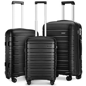 Kono Set van 3 harde koffers met TSA-slot en 4 zwenkwielen (zwart, set van 3, bagageset met zwenkwielen, zwart., Bagagesets met zwenkwielen